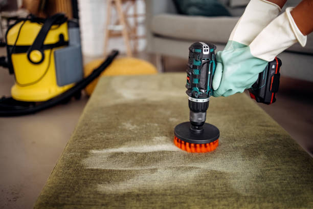 Woman who professionally deep washes furniture