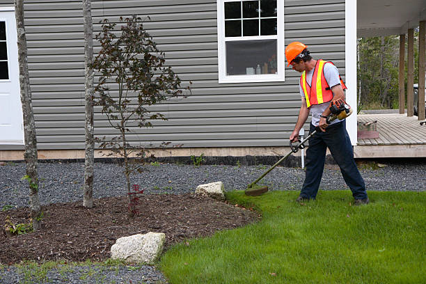 Man Trims Grass Wearing Safety Equipment20090906024